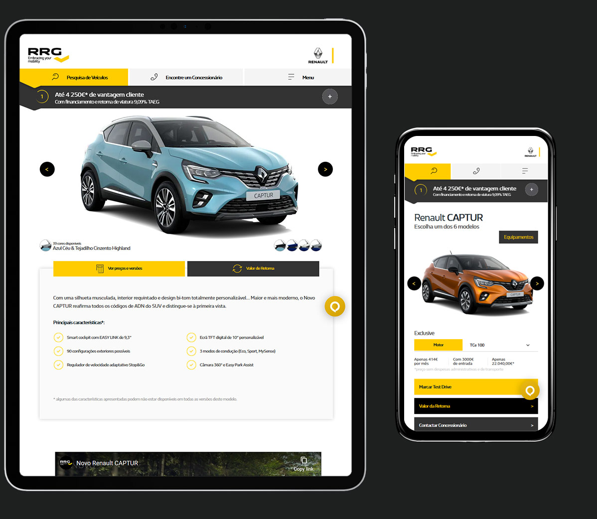 Detalhes de opções e motorizações para cada modelo